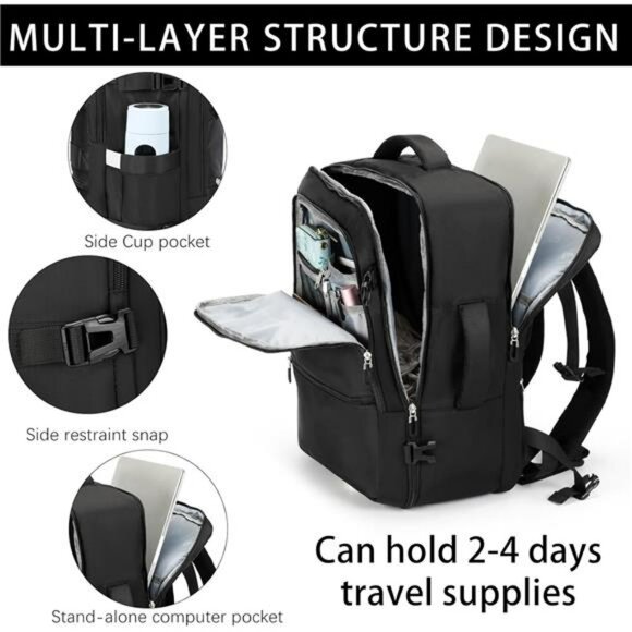 Extra large travel laptop backpack flight approved carry on bag for men women bl - Picture 5 of 8